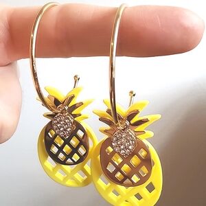 Pineapple Yellow Gold Rhinestone Resin Hoop Earrings Large
